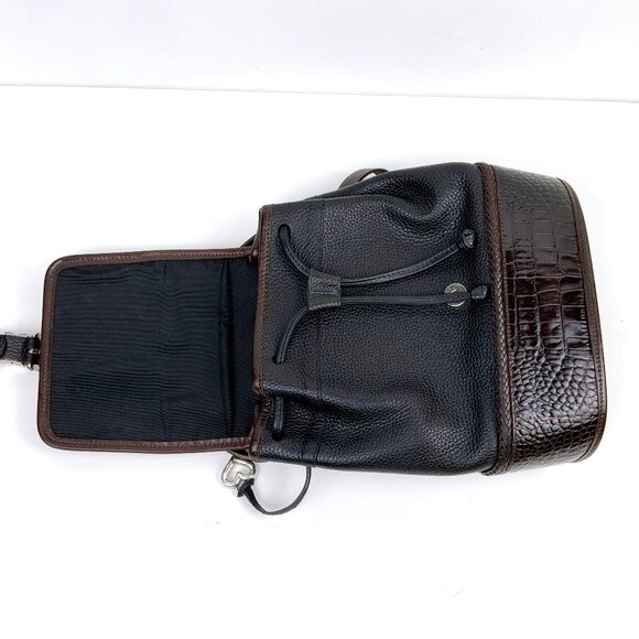 Brighton Backpack Purse Black Leather/Brown Croc Embossed Leather A519620 - Picture 12 of 16